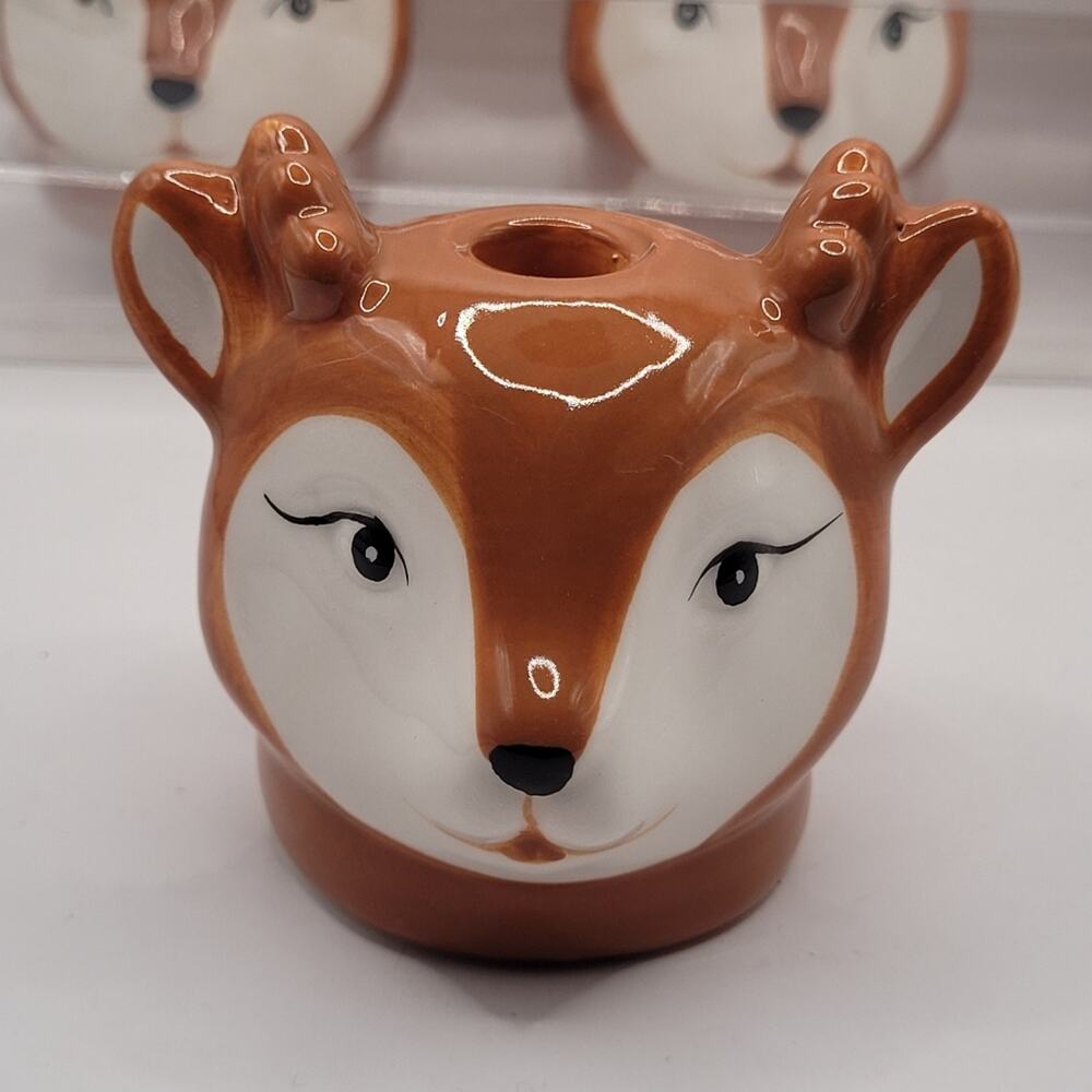 Ceramic Reindeer Taper Candle Holders Set of 4 NIB
